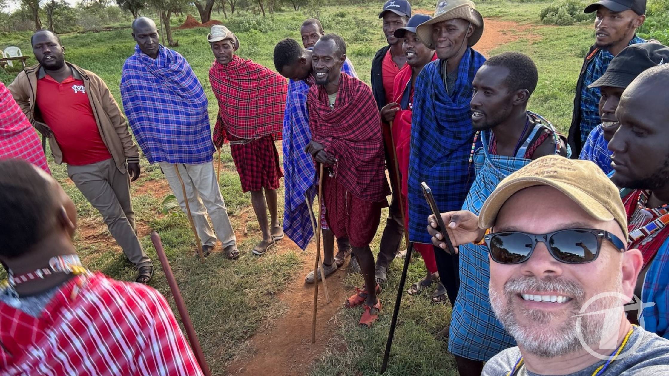Trey with the Maasai tribal men