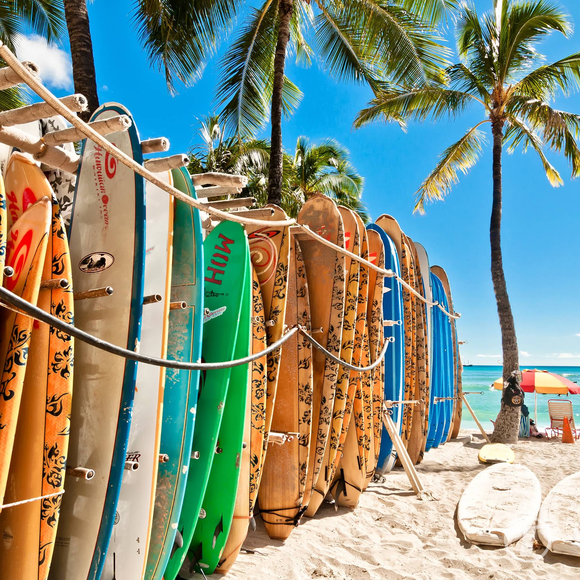 Surfboards at Waikiki Beach, Hawaii